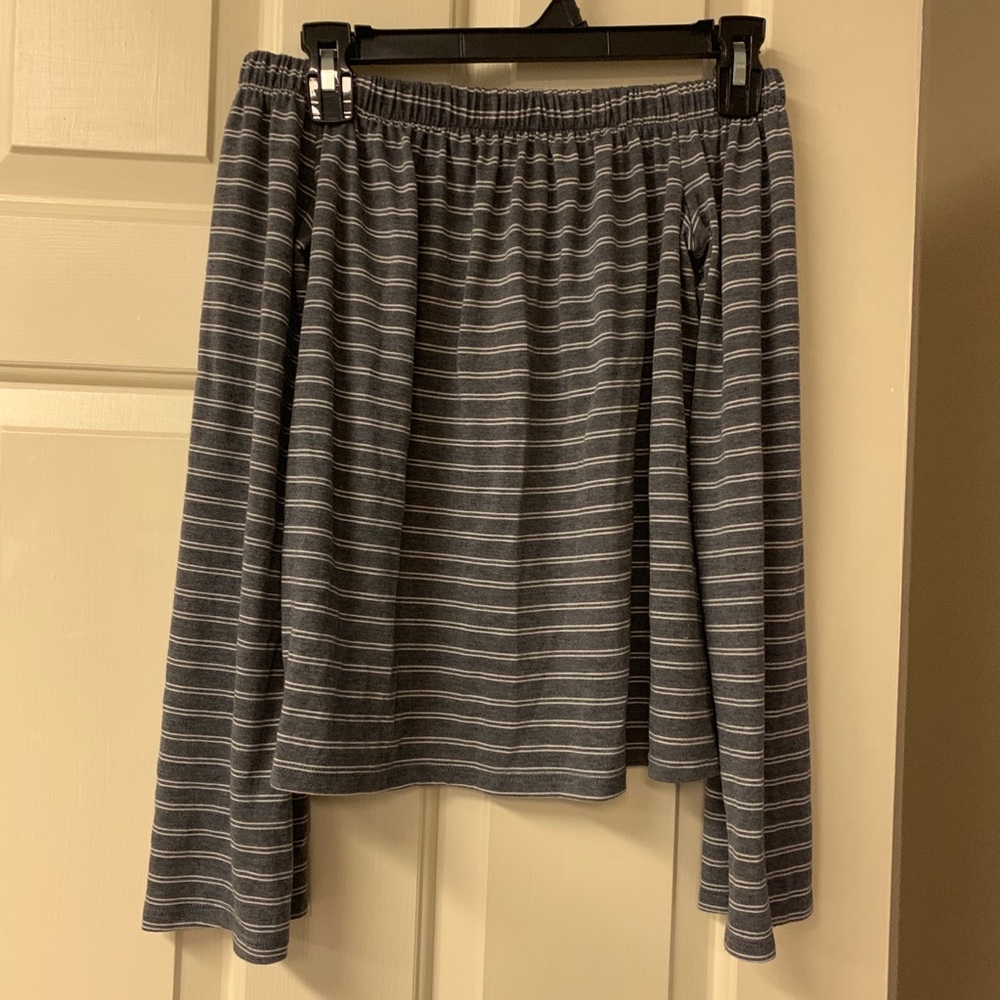 Gray Striped Off the Shoulder Top
